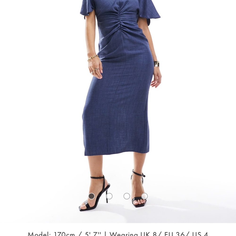 ASOS Navy Ruched Midi Skirt